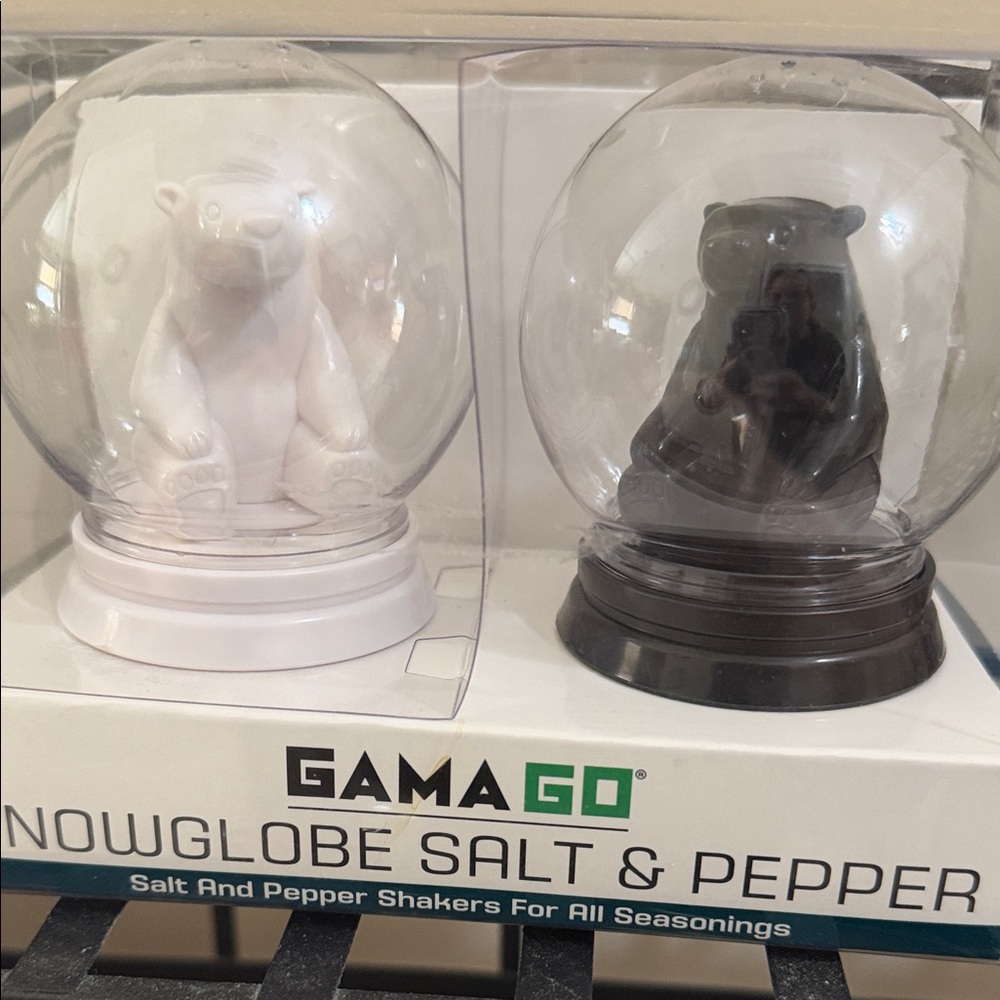 White and Black Snowglobe Salt & Pepper Shakers
